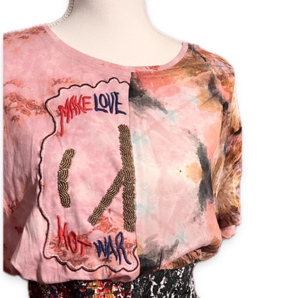 Desigual Dress Asymmetric patch print - beaded (Make Love Not War )Small NWT - Picture 11 of 15